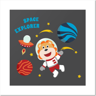 Space tiger or astronaut in a space suit with cartoon style. Posters and Art